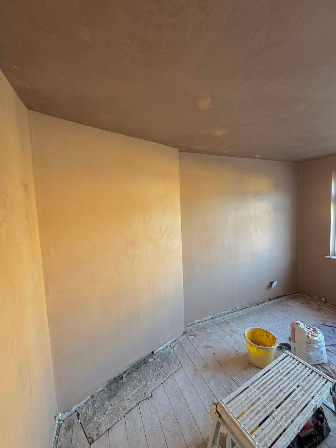 Freshly plastered walls and ceiling